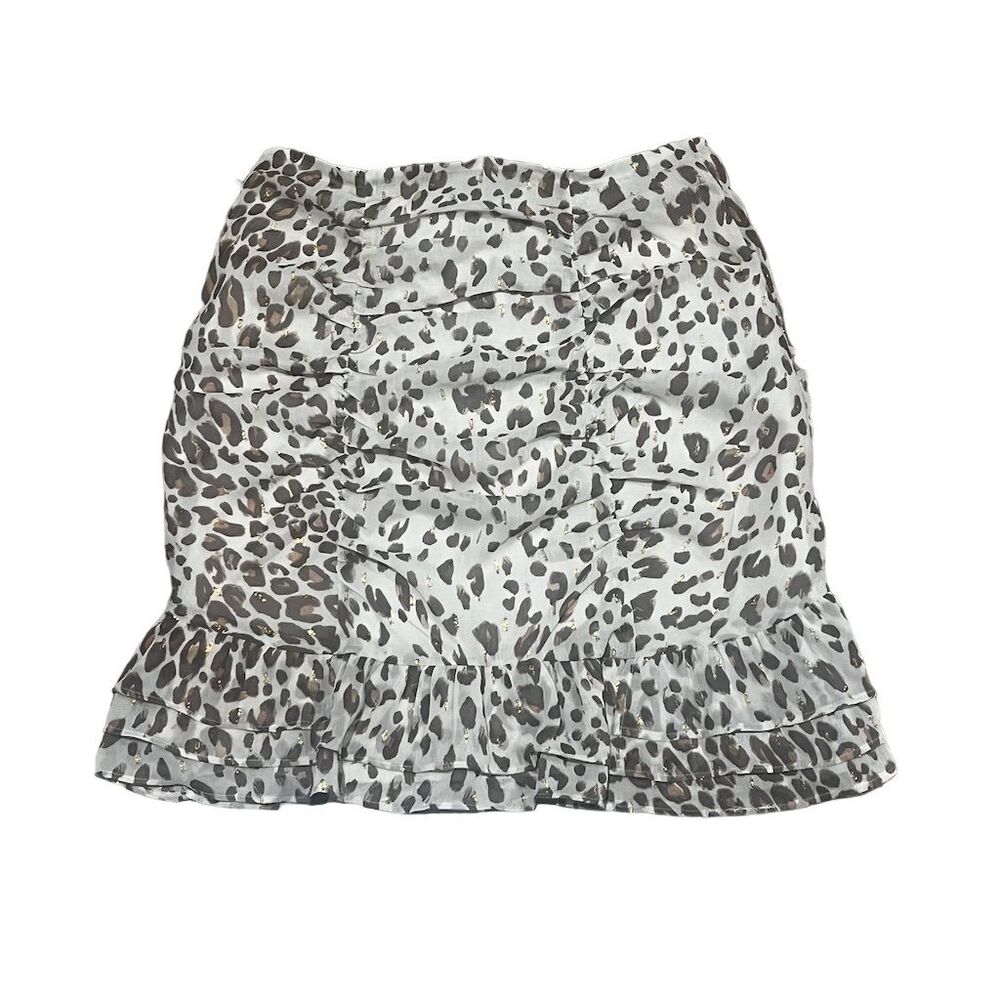 Express Leopard Print Mini Skirt Size 4 High Waisted Ruched Ruffle Hem